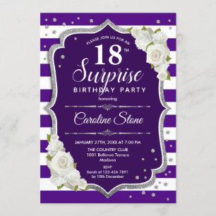 Surprise 18th Birthday - Purple Silver Invitation