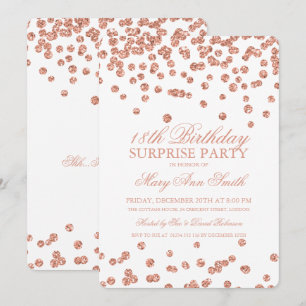 Surprise 18th Birthday Rose Gold Glitter Confetti Invitation