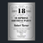 Surprise 18th Birthday - Silver Black Invitation<br><div class="desc">Surprise 18th Birthday Invitation
Retro design in faux silver foil and black. Cheers to 18 years! Can be also personalized into any year.</div>