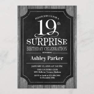 Surprise 19th Birthday Party - Chalkboard White Invitation
