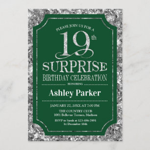 Surprise 19th Birthday Party - Silver Green Invitation