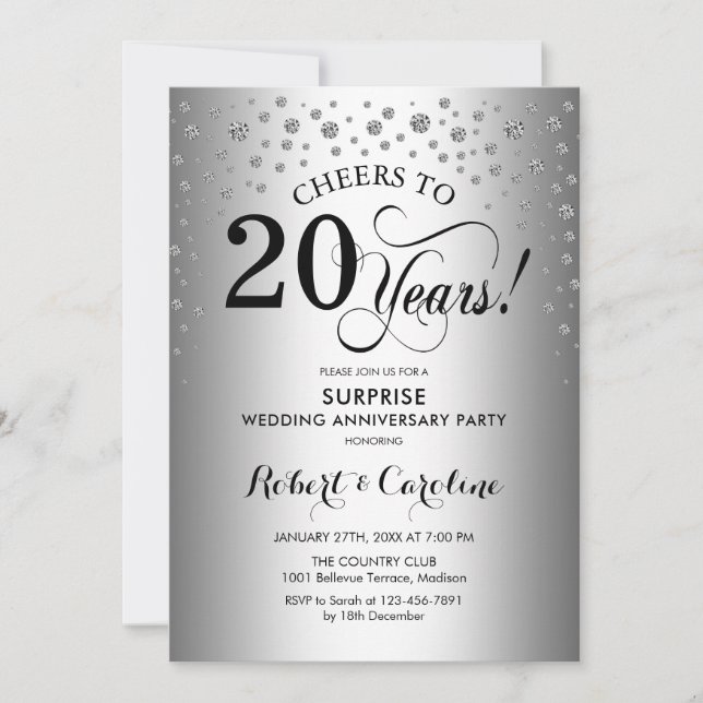 Surprise 20th Anniversary Party - Silver Black Invitation (Front)