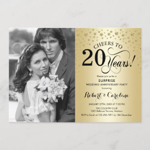 Surprise 20th Anniversary with Photo Gold Black Invitation