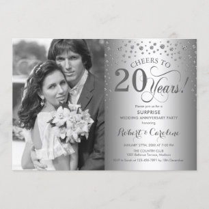 Surprise 20th Anniversary with Photo Silver Black Invitation