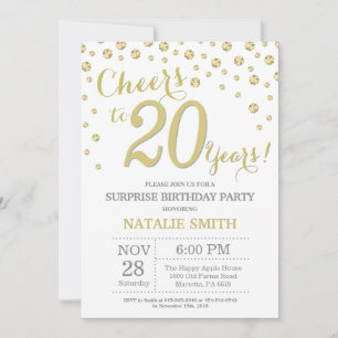 Surprise 20th Birthday Gold Glitter Diamond Invitation