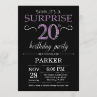 Surprise 20th Birthday Invitation Black and Purple