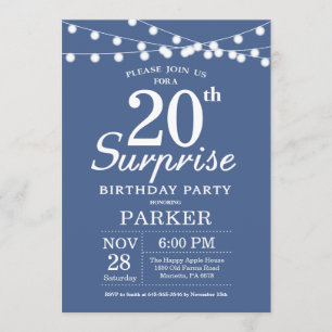 Surprise 20th Birthday Invitation Blue