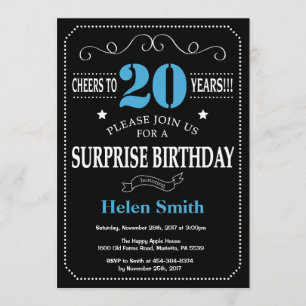 Surprise 20th Birthday Invitation Blue and Black