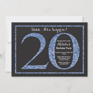 Surprise 20th Birthday Invitation Blue Glitter
