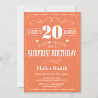 Surprise 20th Birthday Invitation Coral and White