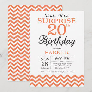 Surprise 20th Birthday Invitation Coral Chevron