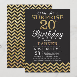 Surprise 20th Birthday Invitation Gold Glitter