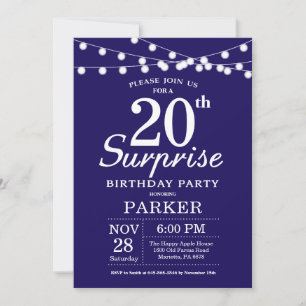Surprise 20th Birthday Invitation Navy Blue