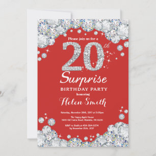 Surprise 20th Birthday Invitation Silver Diamond