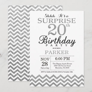 Surprise 20th Birthday Invitation Silver Glitter