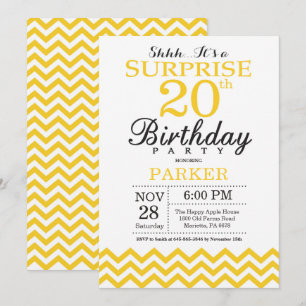Surprise 20th Birthday Invitation Yellow Chevron