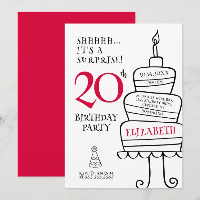 Surprise 20th Birthday Party Invitation (Front/Back)