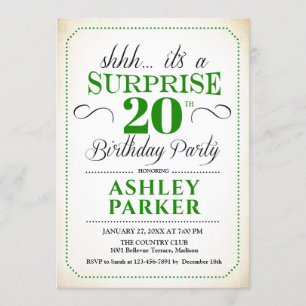 Surprise 20th Birthday Party - White Green Invitation