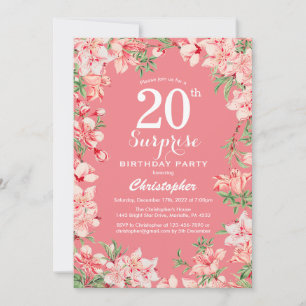 Surprise 20th Birthday Pink Boho Botanical Floral Invitation