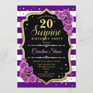 Surprise 20th Birthday - Purple Gold Invitation