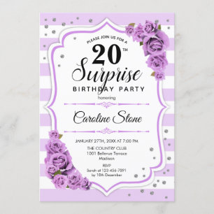 Surprise 20th Birthday - Purple White Invitation