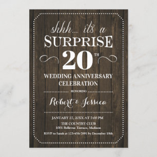 Surprise 20th Wedding Anniversary - Rustic Wood Invitation
