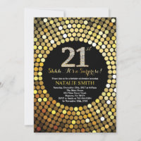 Surprise 21st Birthday Black and Gold Glitter