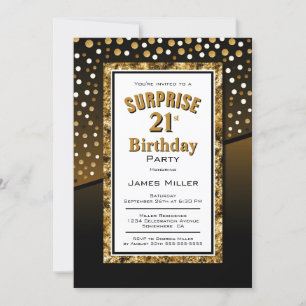 Surprise 21st Birthday Black and Gold Invitation