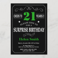 Surprise 21st Birthday Black and Green Chalkboard