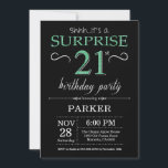 Surprise 21st Birthday Black and Green Glitter Invitation<br><div class="desc">Surprise 21st Birthday Invitation with Black and Green Glitter Background. Chalkboard. Adult Birthday. Men or Women Bday Invite. Any age. For further customisation,  please click the "Customise it" button and use our design tool to modify this template.</div>