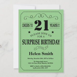 Surprise 21st Birthday Black and Green Invitation