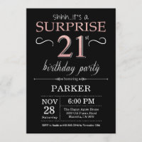Surprise 21st Birthday Black and Rose Pink Gold