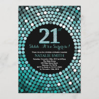 Surprise 21st Birthday Black and Teal Glitter