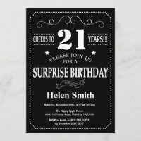 Surprise 21st Birthday Black and White Chalkboard