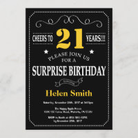 Surprise 21st Birthday Black and Yellow Chalkboard
