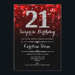 Surprise 21st Birthday - Black Red Silver Invitation<br><div class="desc">Surprise 21st Birthday Invitation.
Elegant black red design with faux glitter silver. Adult birthday. Features diamonds,  bokeh lights and script font. Men or women bday invite.  Perfect for a stylish birthday party. Message me if you need further customization.</div>