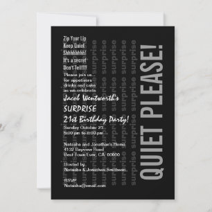 SURPRISE 21st Birthday Black Silver Modern W1923 Invitation