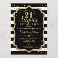 Surprise 21st Birthday - Black White Gold