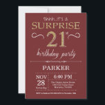 Surprise 21st Birthday Burgundy and Gold Glitter Invitation<br><div class="desc">Surprise 21st Birthday Invitation with Burgundy and Gold Glitter Background. Adult Birthday. Men or Women Bday Invite. Any age. For further customisation,  please click the "Customise it" button and use our design tool to modify this template.</div>