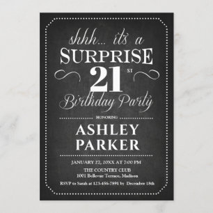 Surprise 21st Birthday - Chalkboard Black White Invitation