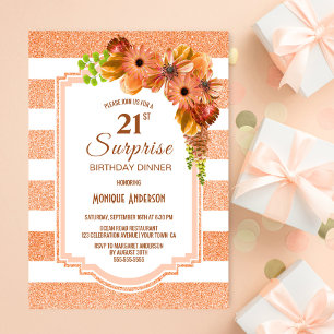Surprise 21st Birthday Dinner Apricot Floral Party Invitation