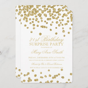 Surprise 21st Birthday Gold Glitter Confetti Invitation