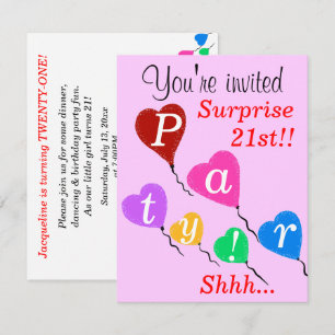 Surprise 21st Birthday Heart Balloons Invitations