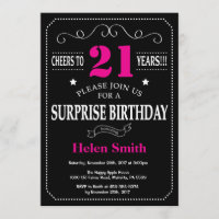 Surprise 21st Birthday Hot Pink and Black
