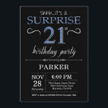 Surprise 21st Birthday Invitation Black and Blue<br><div class="desc">Surprise 21st Birthday Invitation with Black and Blue Glitter Background. Chalkboard. Adult Birthday. Men or Women Bday Invite. Any age. For further customisation,  please click the "Customise it" button and use our design tool to modify this template.</div>