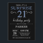 Surprise 21st Birthday Invitation Black and Blue<br><div class="desc">Surprise 21st Birthday Invitation with Black and Blue Glitter Background. Chalkboard. Adult Birthday. Men or Women Bday Invite. Any age. For further customisation,  please click the "Customise it" button and use our design tool to modify this template.</div>