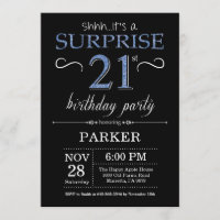 Surprise 21st Birthday Invitation Black and Blue