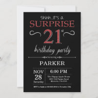 Surprise 21st Birthday Invitation Black and Red