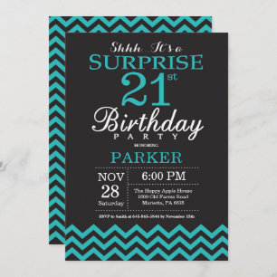 Surprise 21st Birthday Invitation Black and Teal