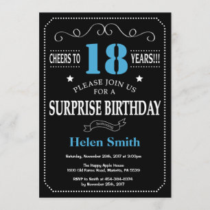 Surprise 21st Birthday Invitation Blue and Black
